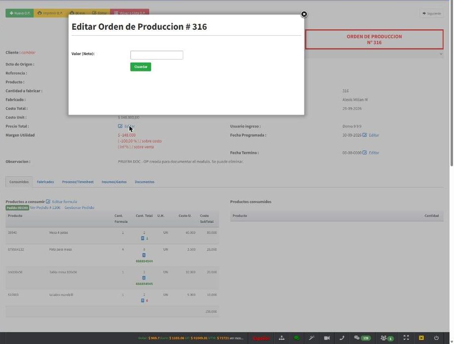 Editar valor de venta