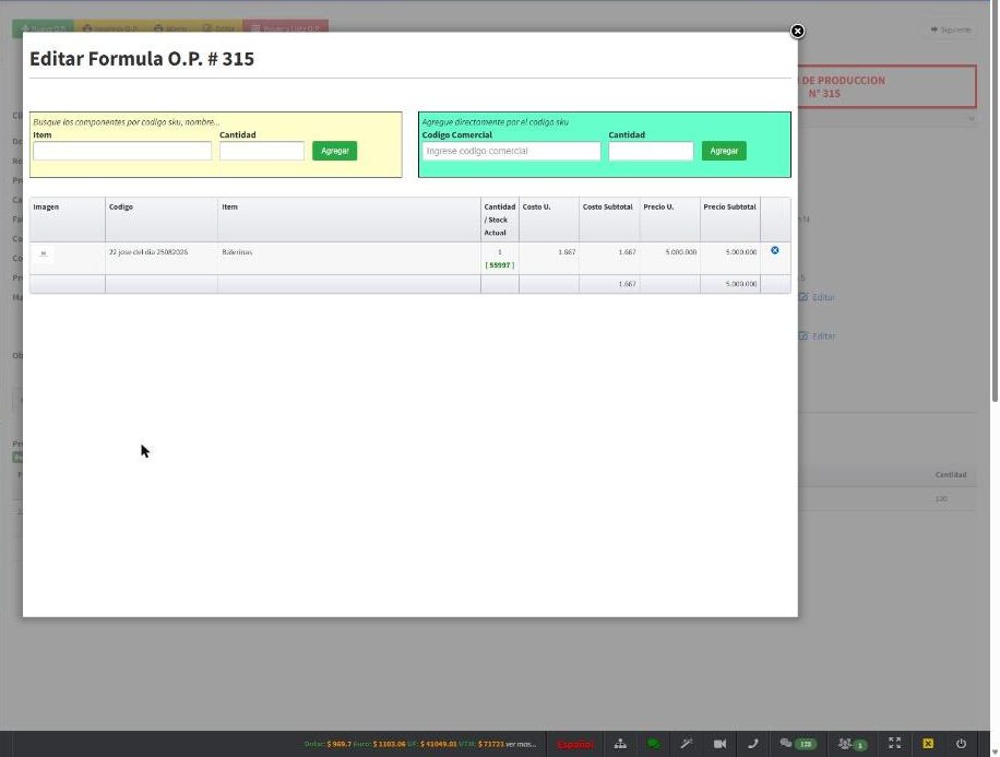 Editar fórmula de la O.P.