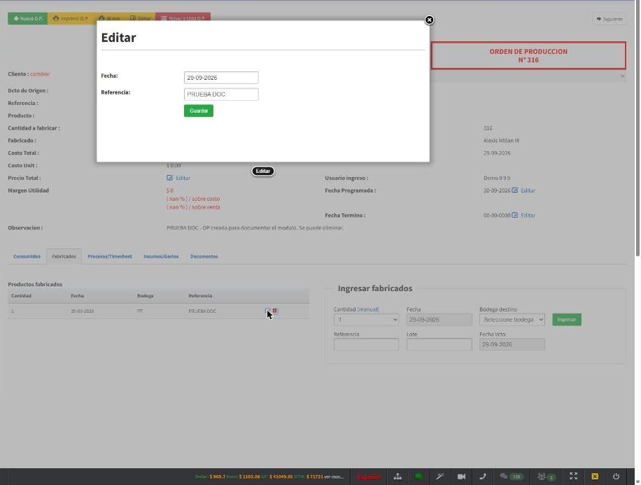 Editar registro fabricado