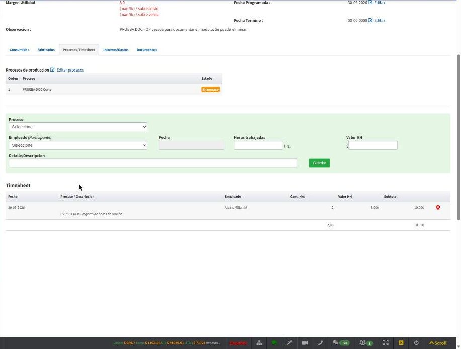 Timesheet registrado