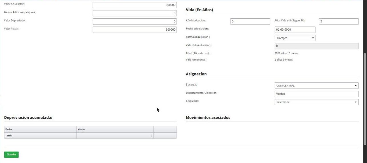 Vida útil, asignación y depreciación acumulada