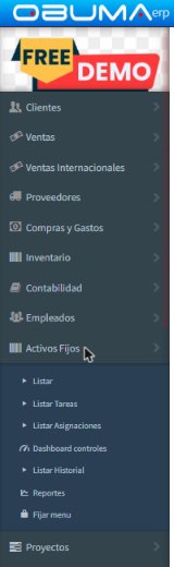 Menú lateral Activos Fijos