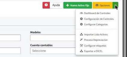 Menú Opciones del listado de activos