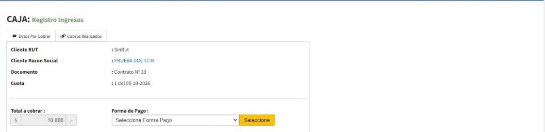 Registro de ingresos para cobrar una cuota