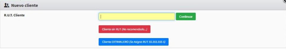 Ingreso del RUT del nuevo cliente