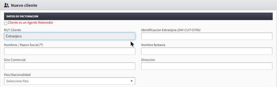 Formulario de cliente extranjero con identificaci&oacute;n y pa&iacute;s