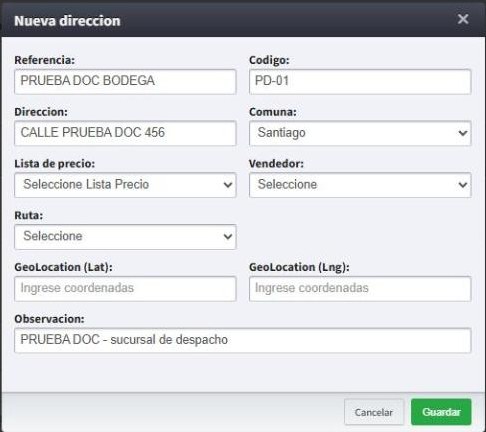 Formulario Nueva dirección