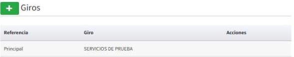 Tabla de giros con solo el giro principal