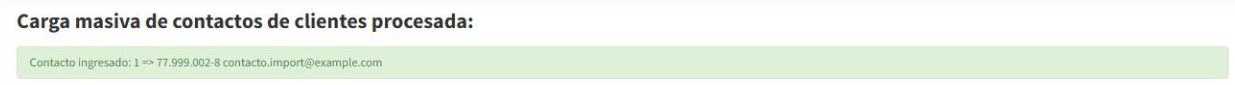 Resultado de la importación de contactos