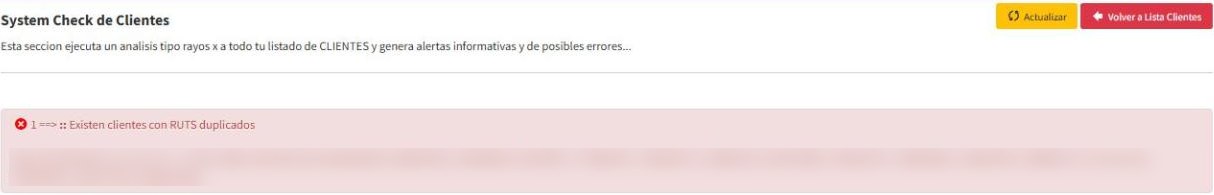 System Check de Clientes con alerta de RUT duplicados