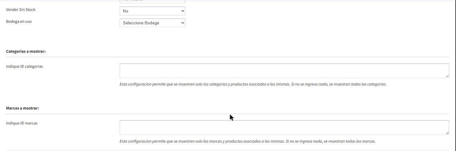 Categor&iacute;as y marcas a mostrar