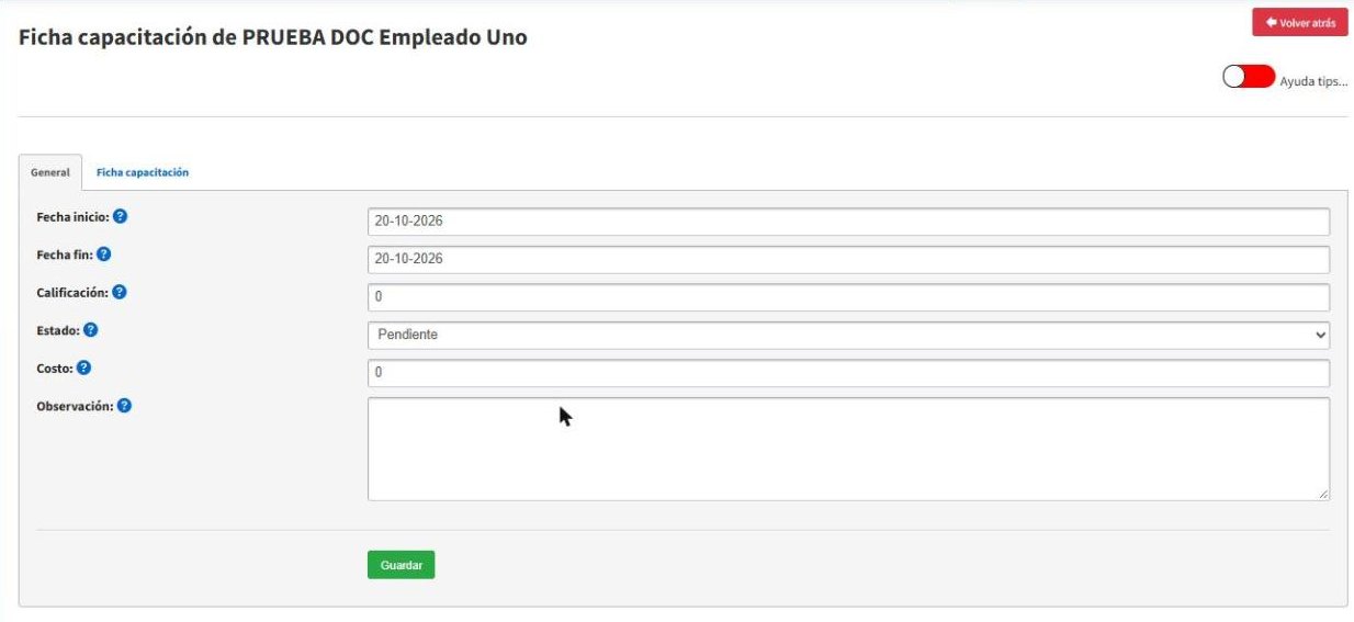 Ficha de capacitaci&oacute;n del empleado