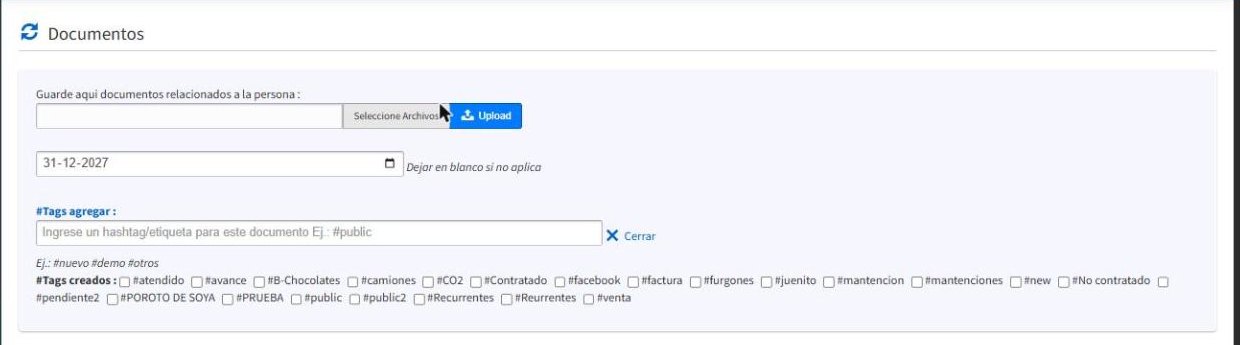 Pestaña Documentos con archivo seleccionado y fecha de vencimiento