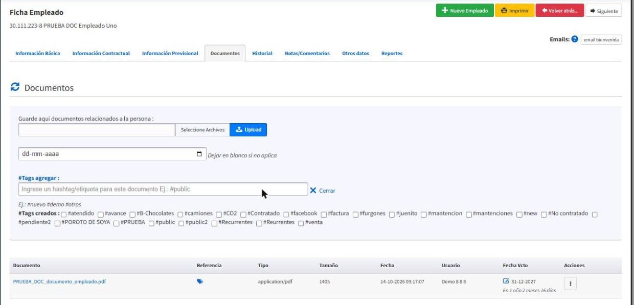 Documento cargado con su fecha de vencimiento