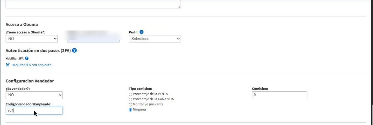 Código Vendedor/Empleado en la ficha