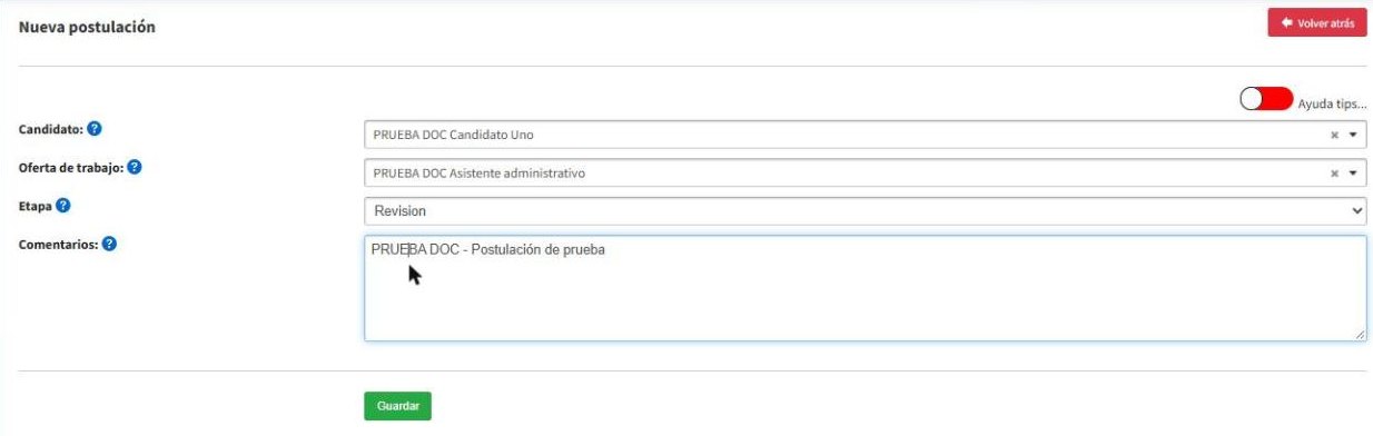 Formulario Nueva postulaci&oacute;n