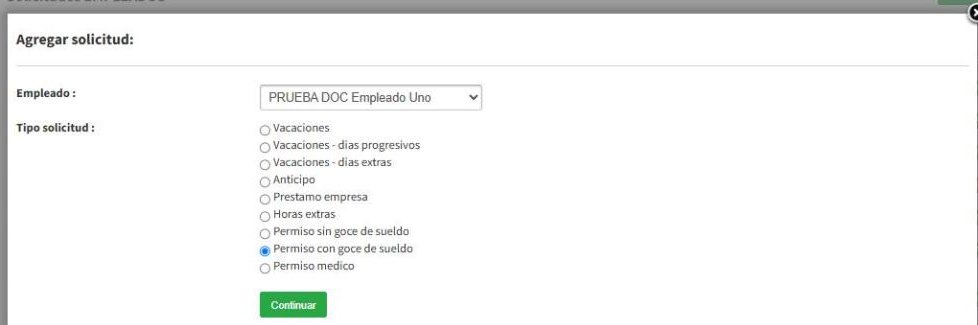 Empleado y tipo de solicitud