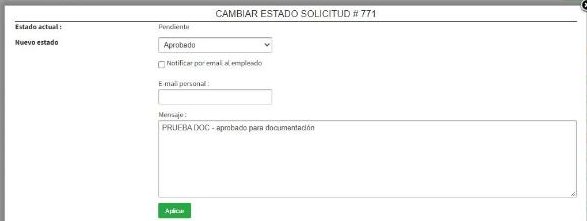 Cambio de estado de la solicitud