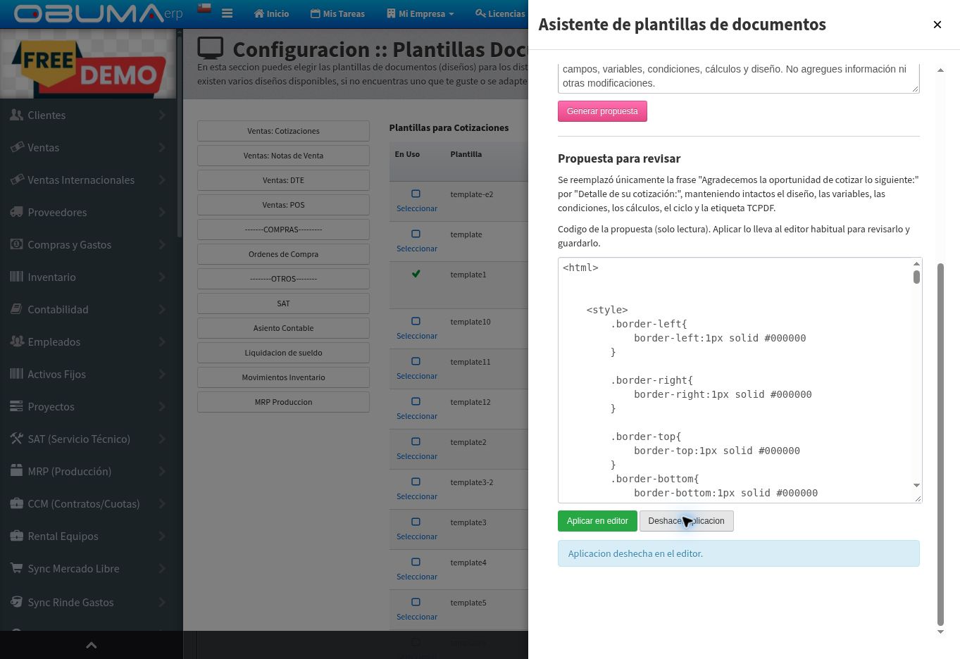Confirmaci&oacute;n de aplicaci&oacute;n deshecha. En la prueba se recuper&oacute; la frase anterior en el editor.