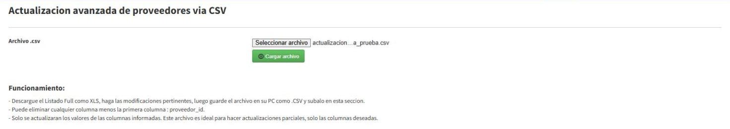 Actualización avanzada de proveedores vía CSV