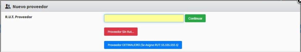 Ingreso del RUT del nuevo proveedor