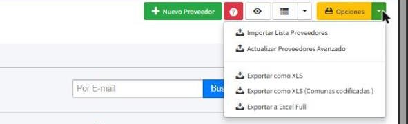 Opciones de exportación de proveedores