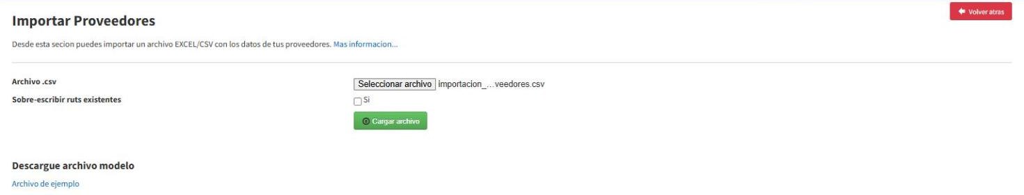 Pantalla Importar Proveedores con el archivo seleccionado