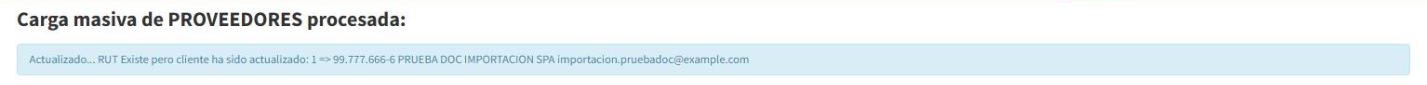 Proveedor existente actualizado