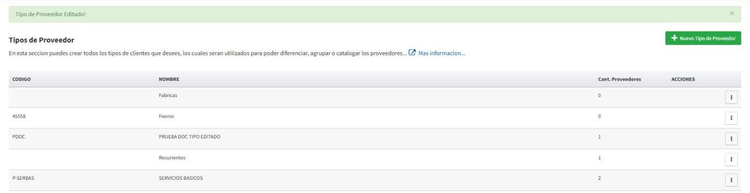 Tipo de proveedor editado