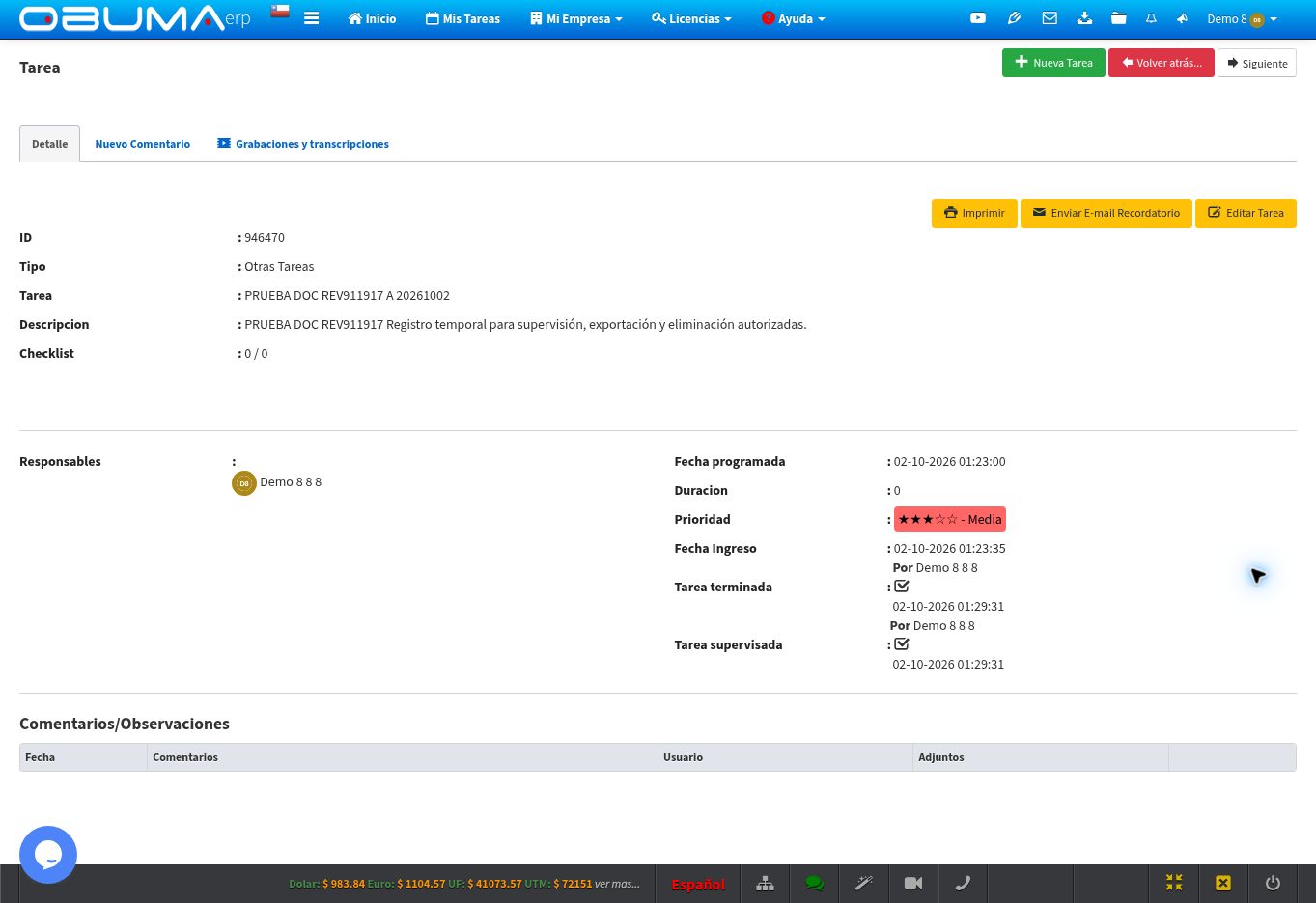 Detalle con indicadores separados de tarea terminada y tarea supervisada.