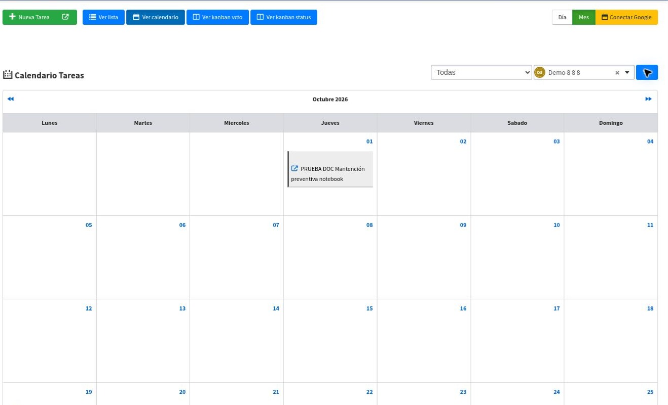 Calendario mensual de tareas