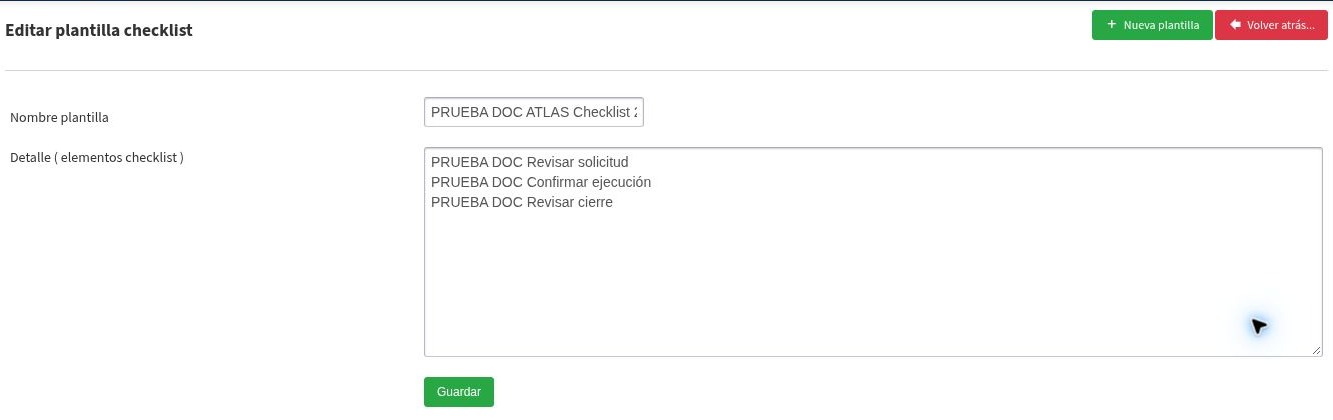 Edici贸n de una plantilla de checklist