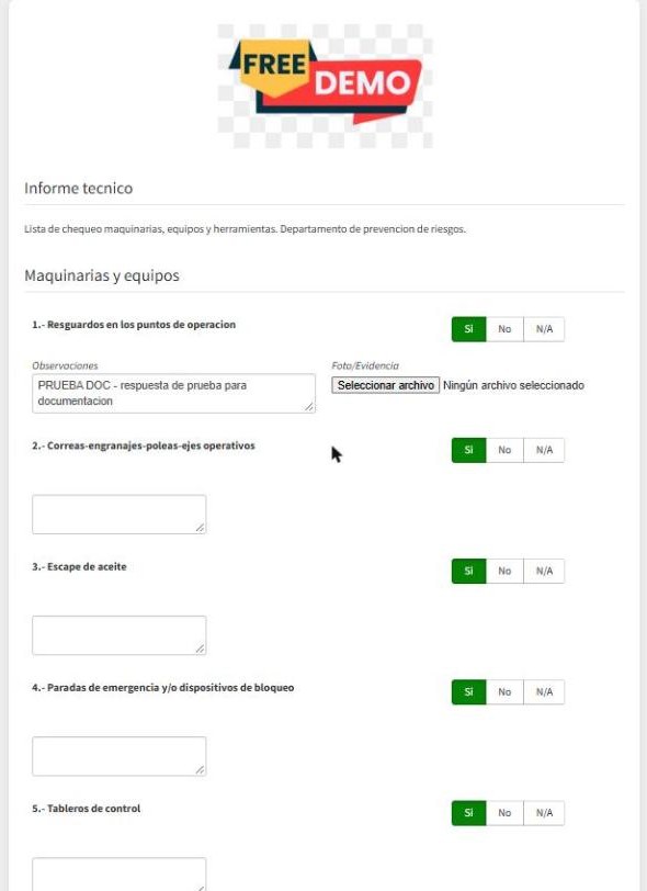 Formulario con opciones y observaciones